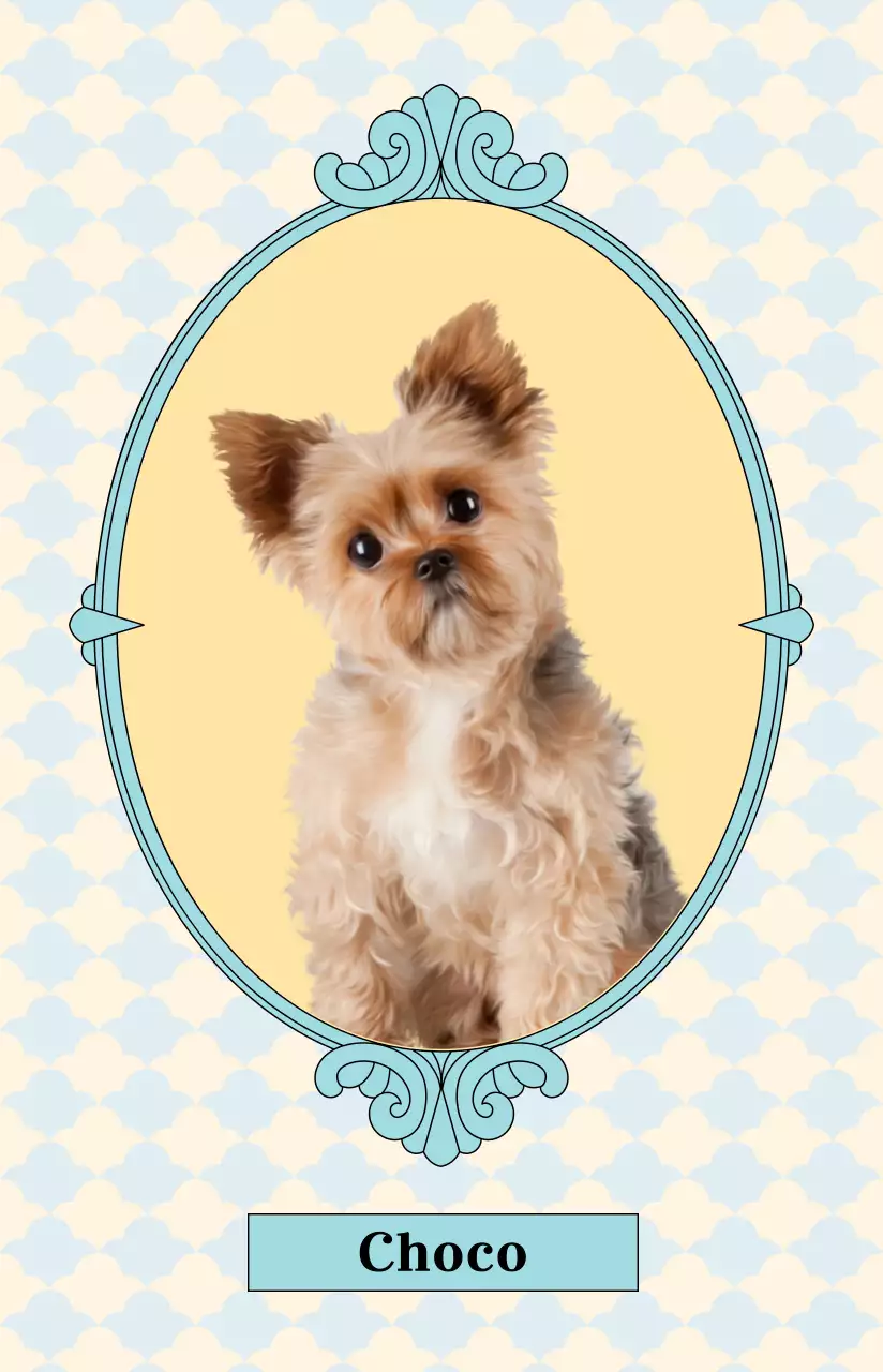 Un lujoso marco antiguo circular con una colorida foto de su mascota