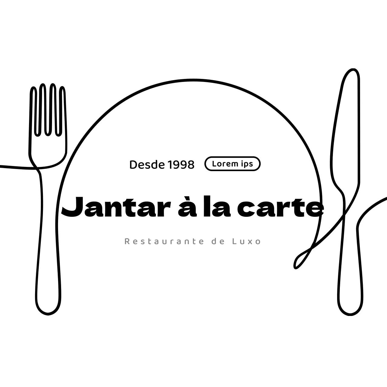 Logótipo simples de restaurante em branco e preto