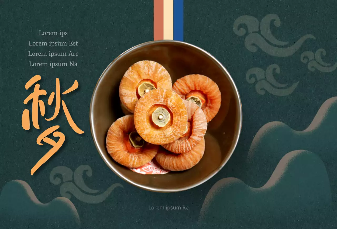 Um guia Chuseok com fotografias de dióspiros com um fundo verde