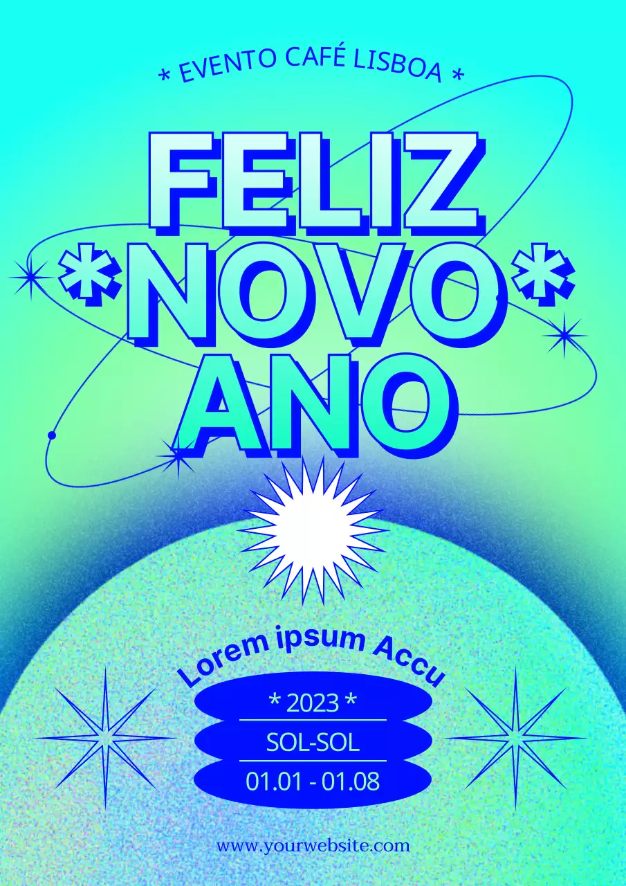 Cartaz de Ano Novo em gradiente em azul claro e chartreuse
