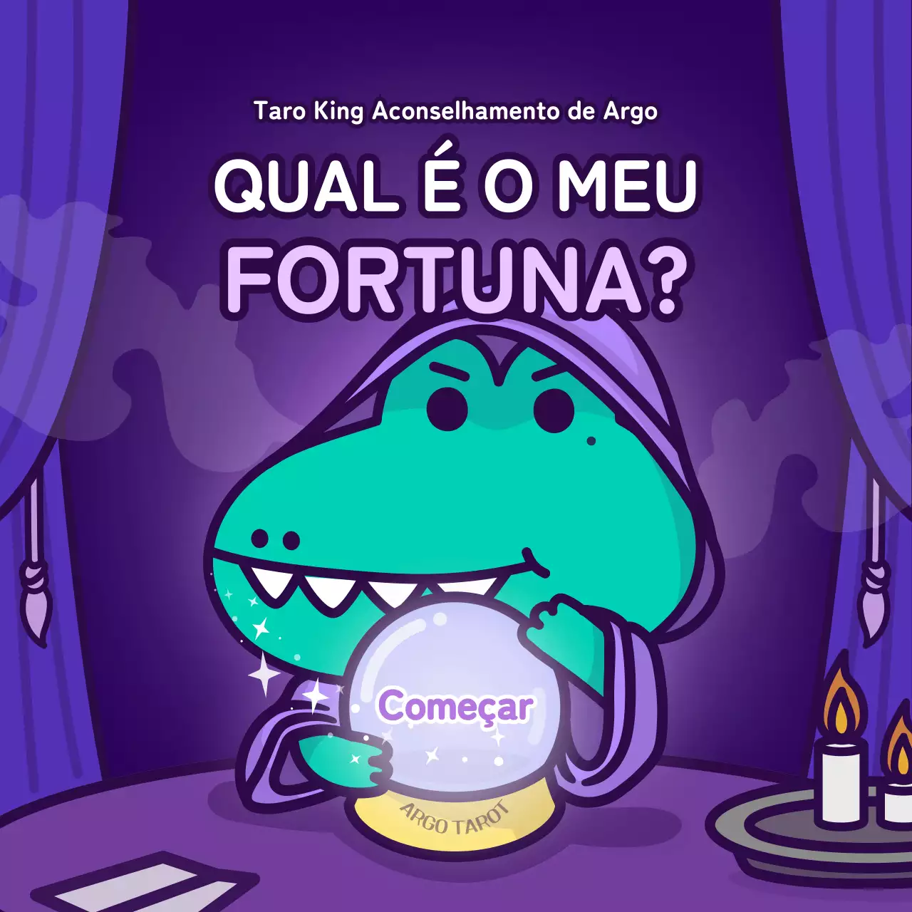 Teste psicológico de cartas de tarot com um conceito de personagem roxo