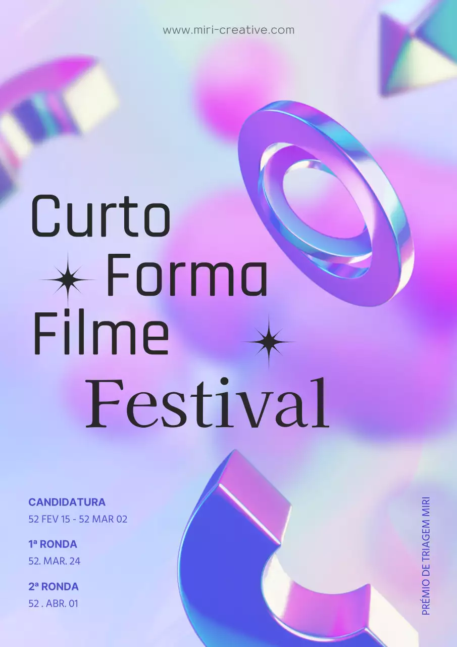 Festival de cinema em formato curto 3D holográfico roxo e azul