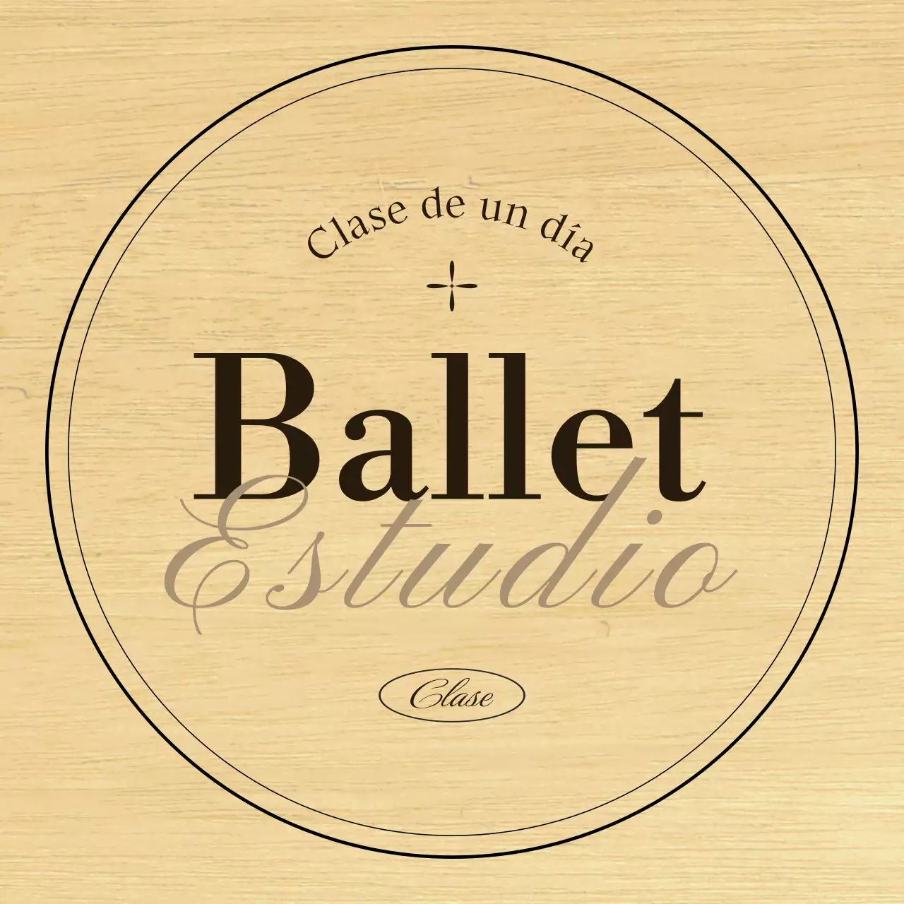Un cartel clásico de escuela de ballet con texto e ilustraciones en negro y marrón.
