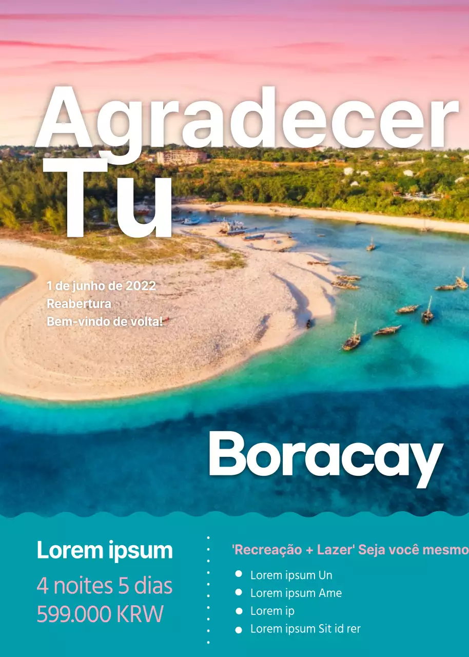 Evento e promoção de bilhetes de viagem para Boracay em cor-de-rosa e azul (evento pop-up)