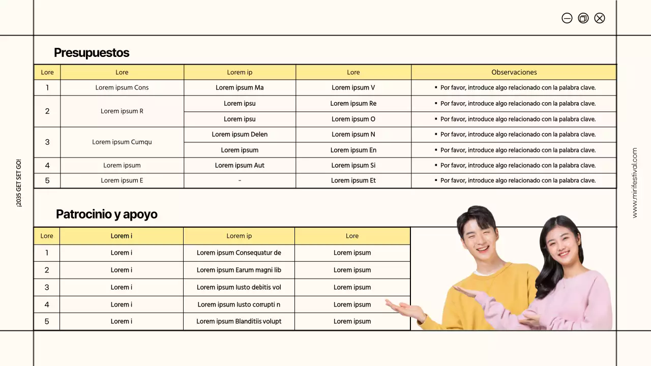 Los marcos de líneas marfil y amarillo realzan la propuesta de festival universitario