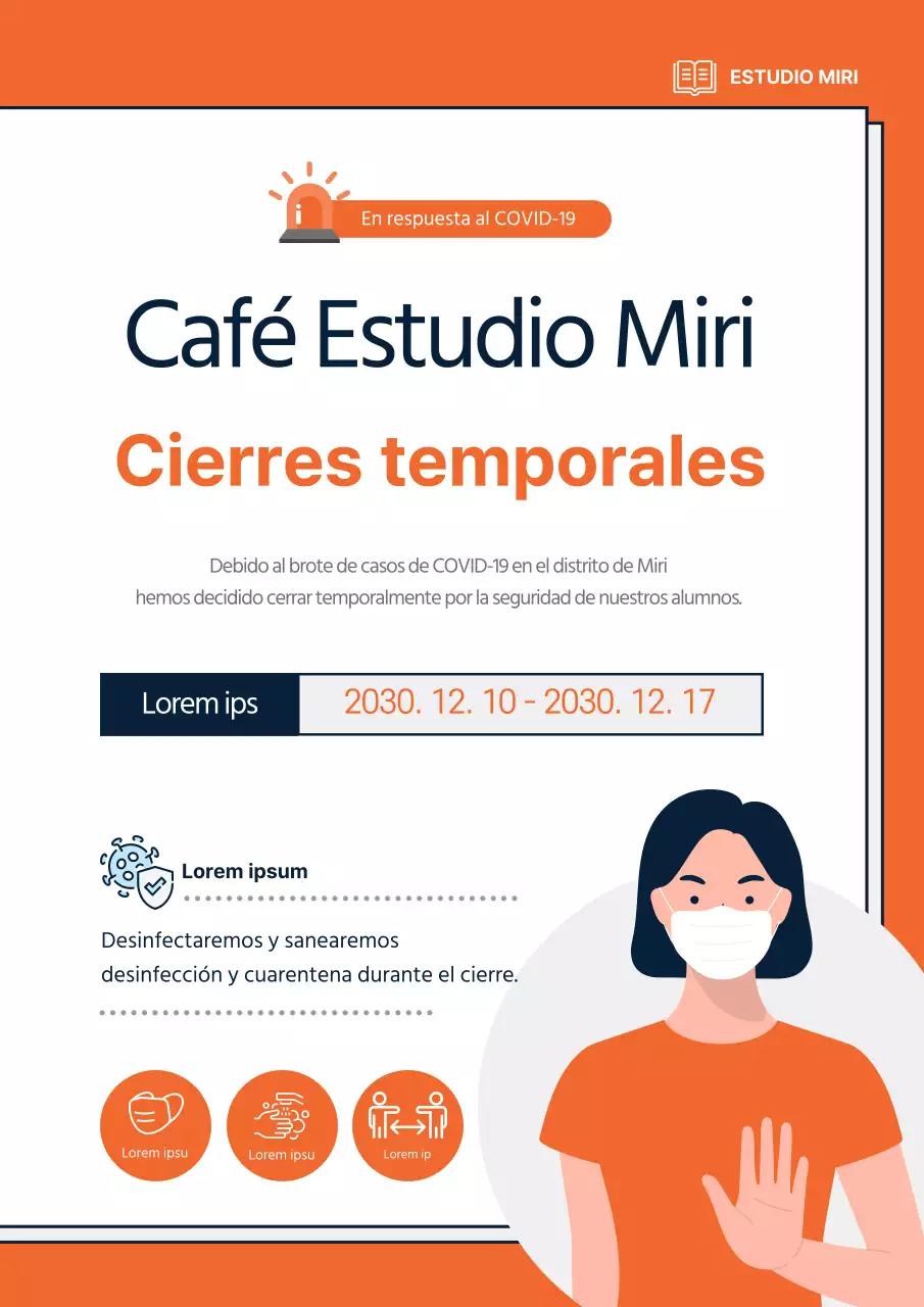 Aviso de cierre temporal de Orange Neat Illustration Cafe