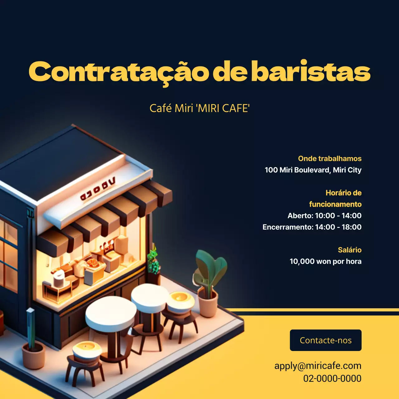 Guia de recrutamento de baristas com uma combinação de fundo azul-marinho e amarelo V2