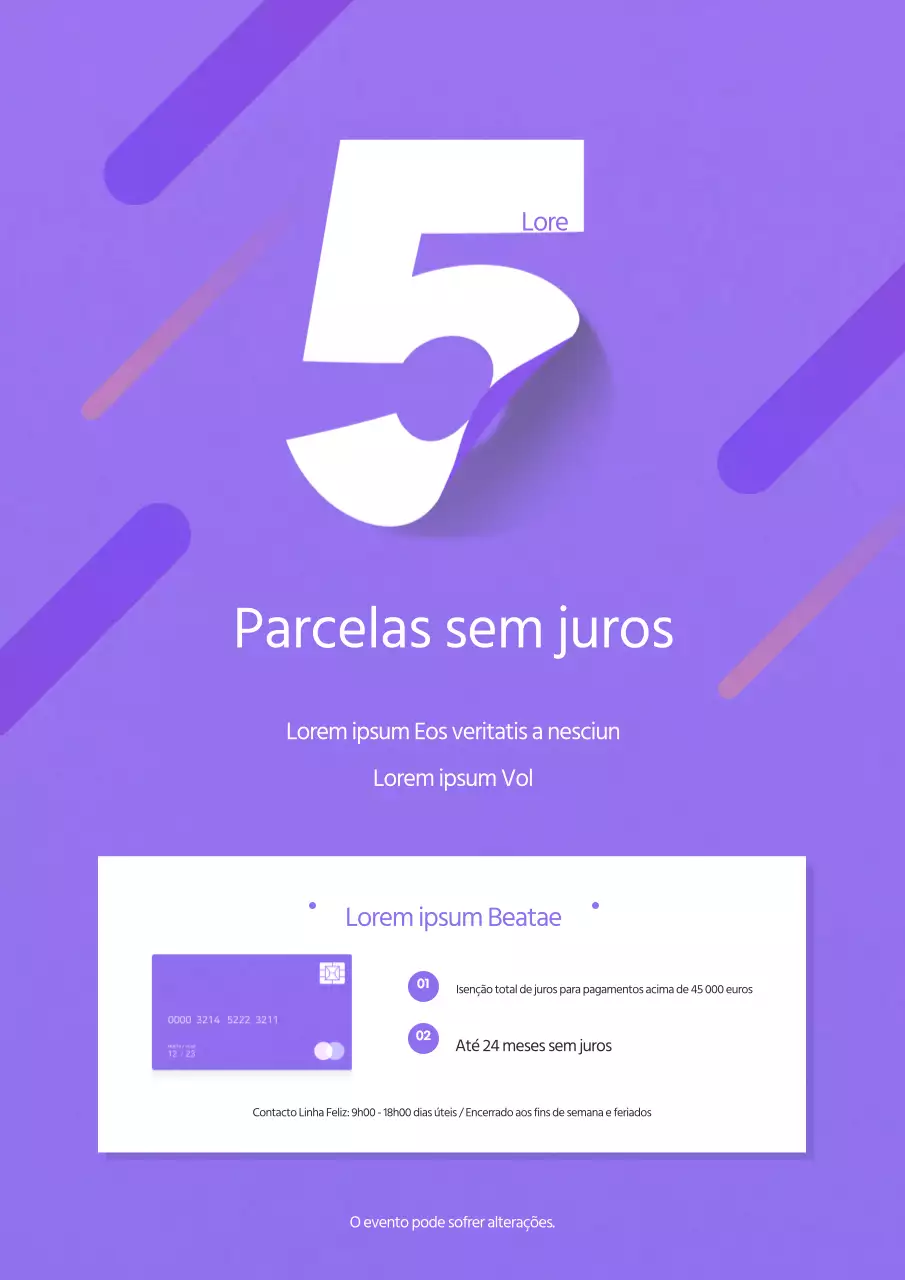 Promover um evento simples de taxas de juro de uma empresa de cartões com números multicoloridos em destaque