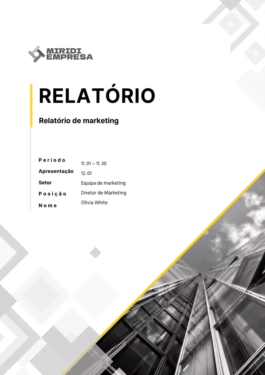 Relatórios com um tema limpo em amarelo e cinzento