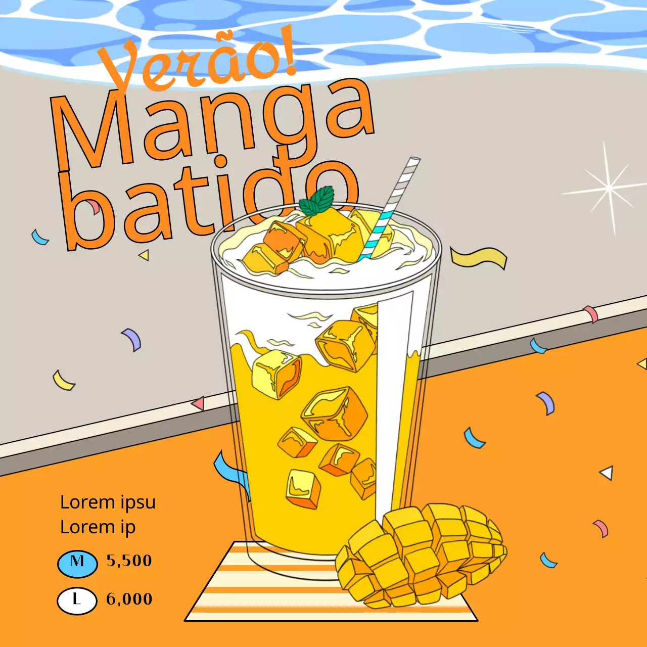 Café de verão Retro Amarelo Bebida Pop Art Smoothie de Manga