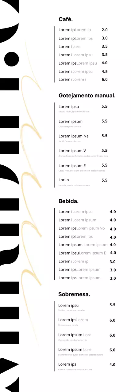 Fundo branco tipografia simples cartaz de menu de café