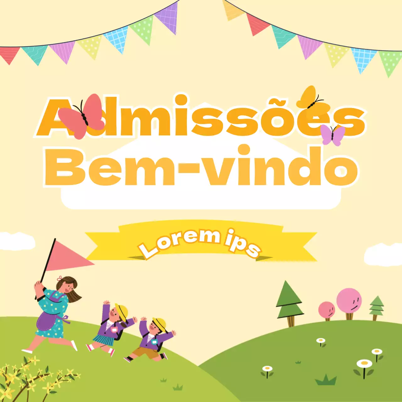 Crianças giras a dar as boas-vindas com um fundo amarelo vivo