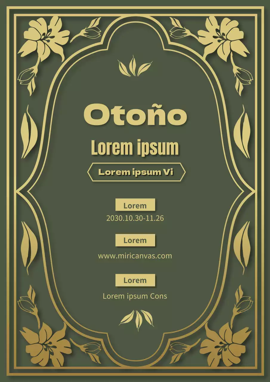 Feria de otoño vintage con flores y follaje de olivo y oro