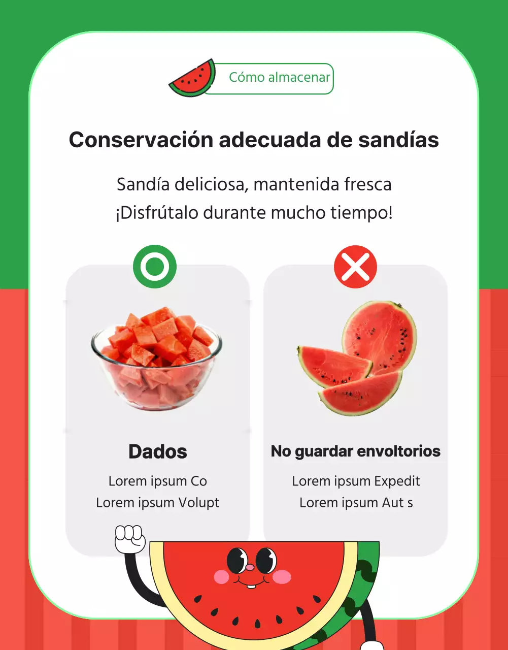 Promover un centro comercial que venda sandías tropicales rojas y verdes