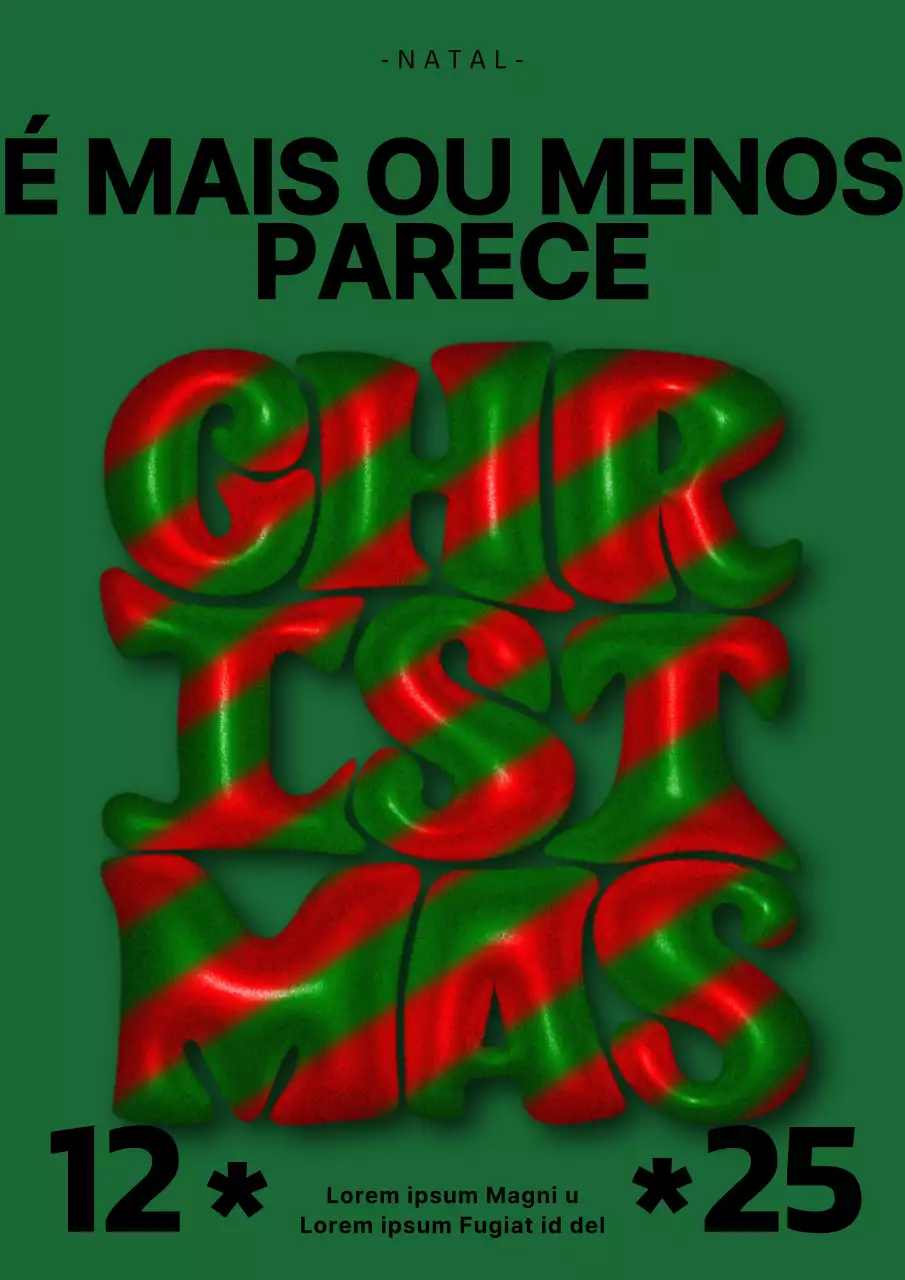 Cartaz vertical tridimensional de Natal em verde e vermelho