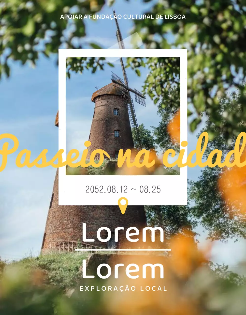 Programa de exploração da área concetual Polaroid em verde claro e amarelo