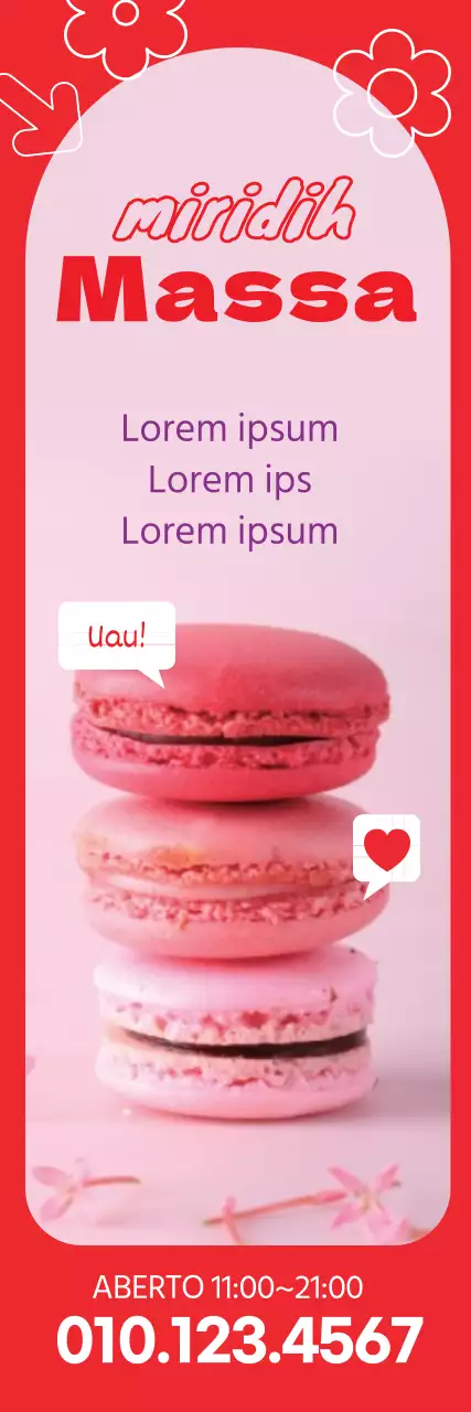 Promover uma bonita sobremesa de macaron de café com um destaque fotográfico vermelho