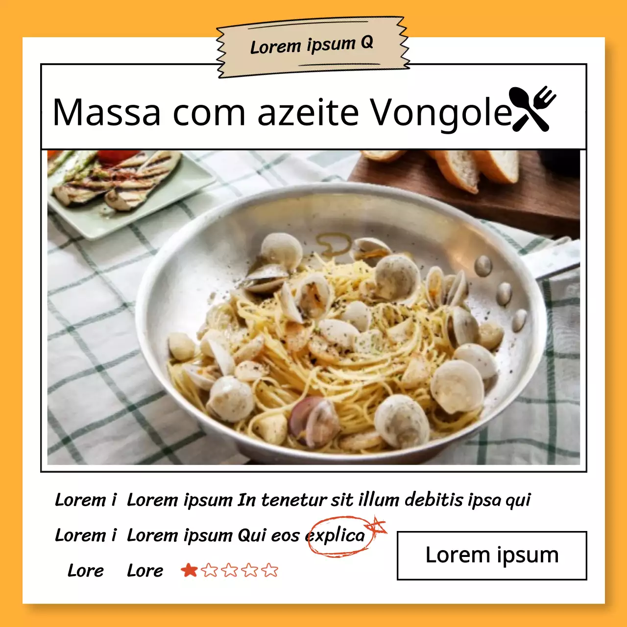 Modelo de receita de cozinha elegante com conceito de anotação em laranja