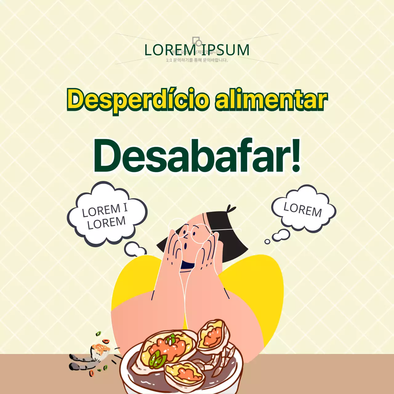 Dicas de desperdício alimentar ilustradas a amarelo e verde