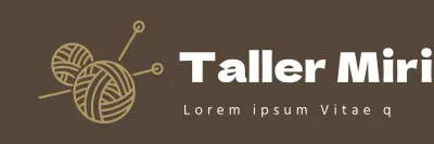 Un diseño de delantal de una línea con el logotipo de un estudio de tejido a mano con una ilustración de una madeja de hilo y un alfiler.