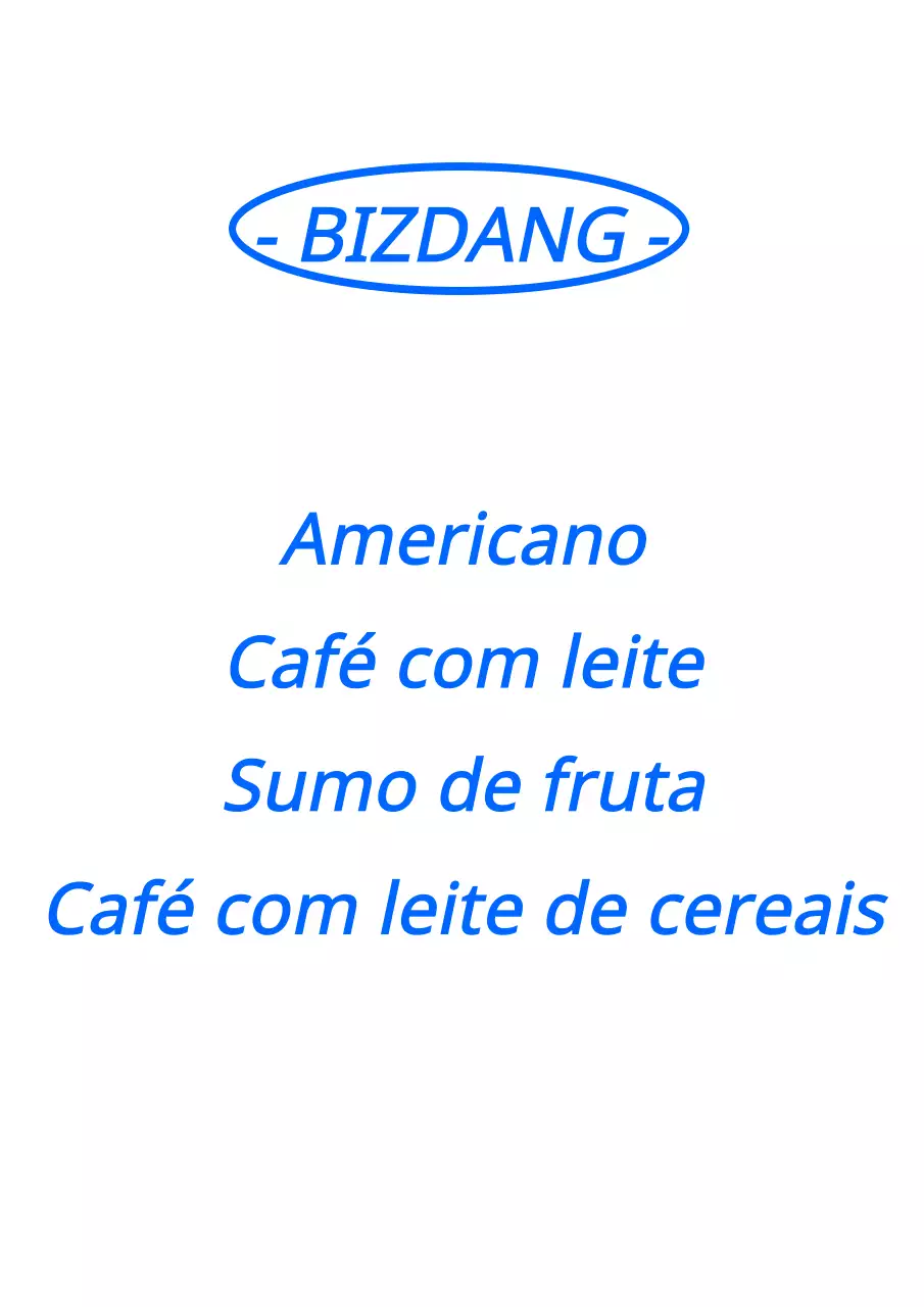 Promover um café com um menu de bebidas limpo e azul