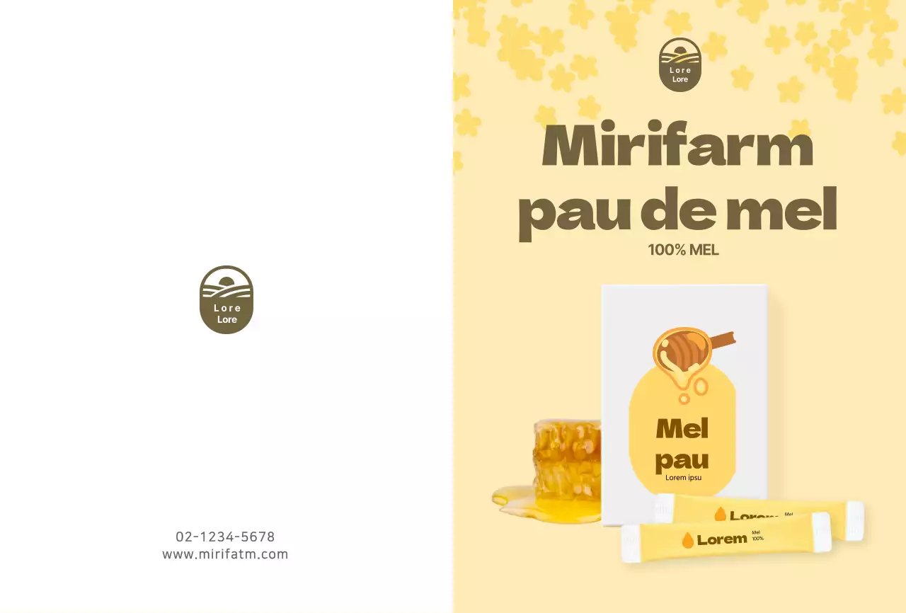 Postal amarelo com palito de mel para promoção de produtos