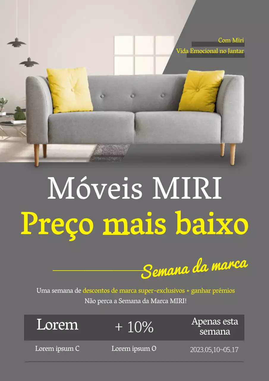 A fotografia cinzenta e amarela destaca o evento de mobiliário