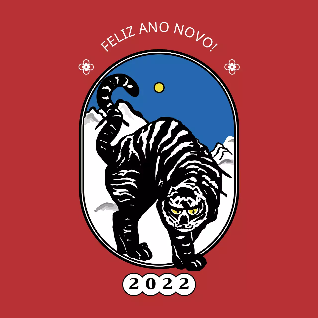 Cartão de Ano Novo com uma ilustração de um tigre preto por Red's Neutro Concepts