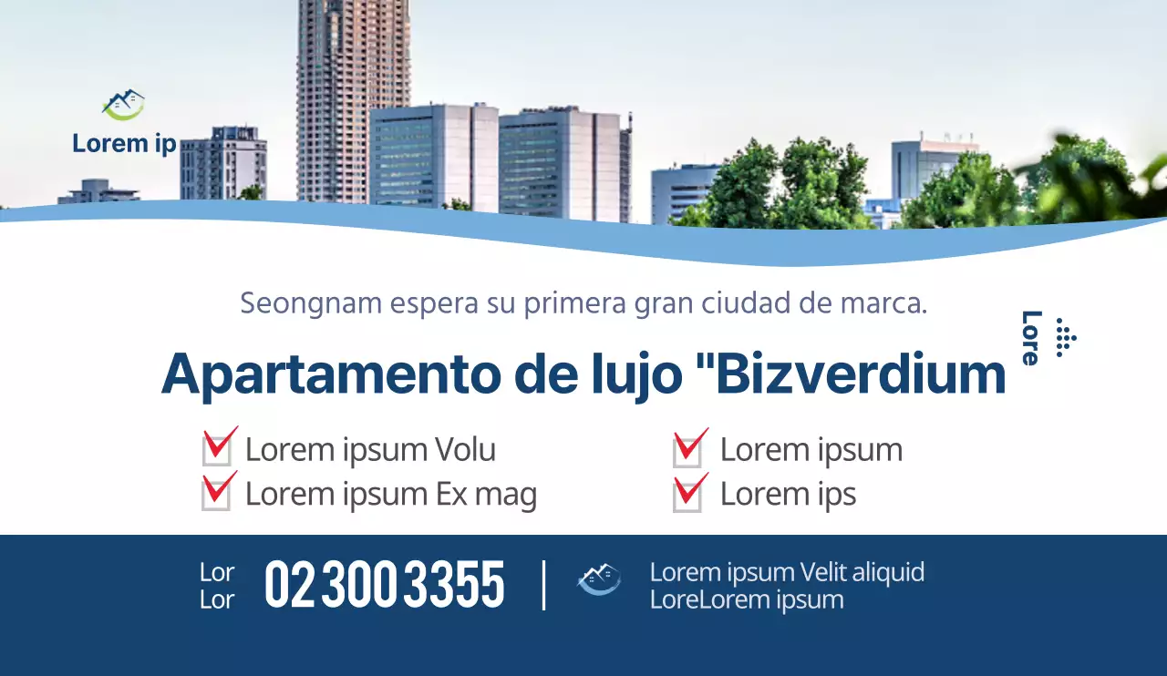 Diseño sencillo y limpio en azul marino y blanco para anuncios de apartamentos