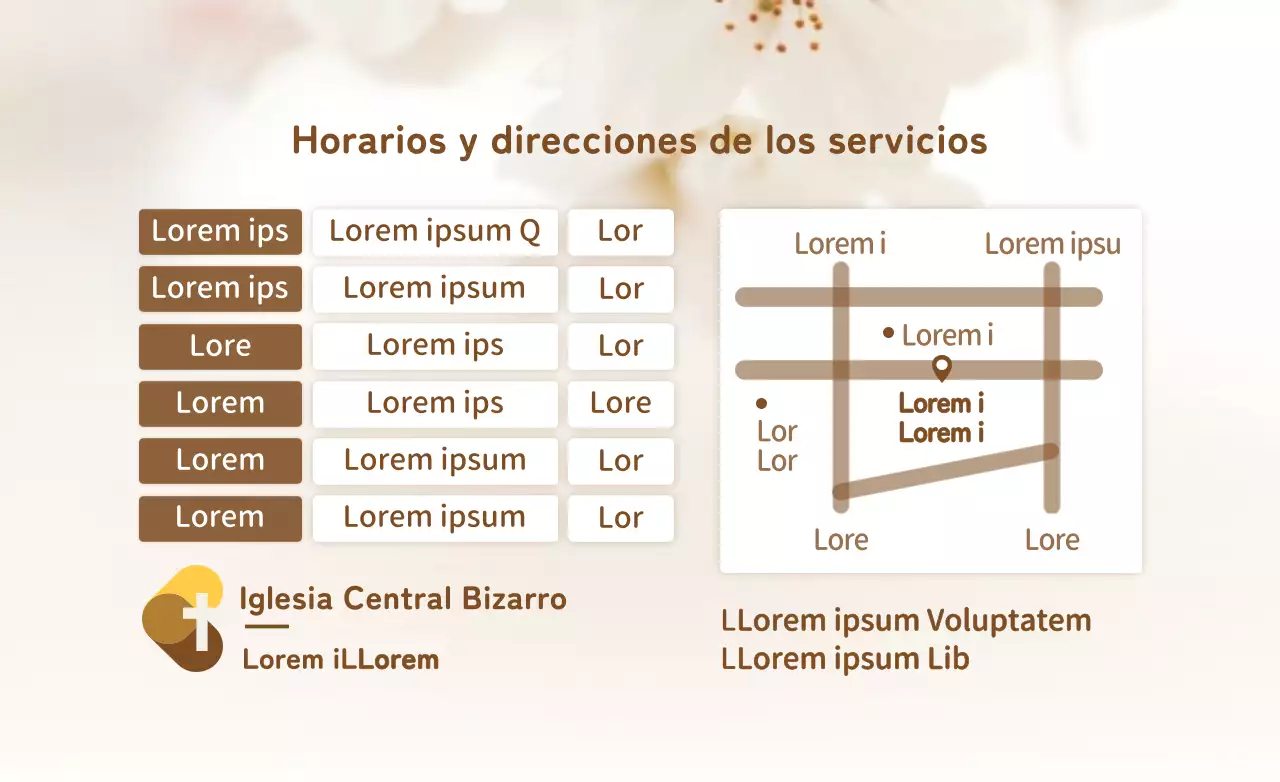 Estilo sencillo en blanco y marrón para información y promoción de iglesias