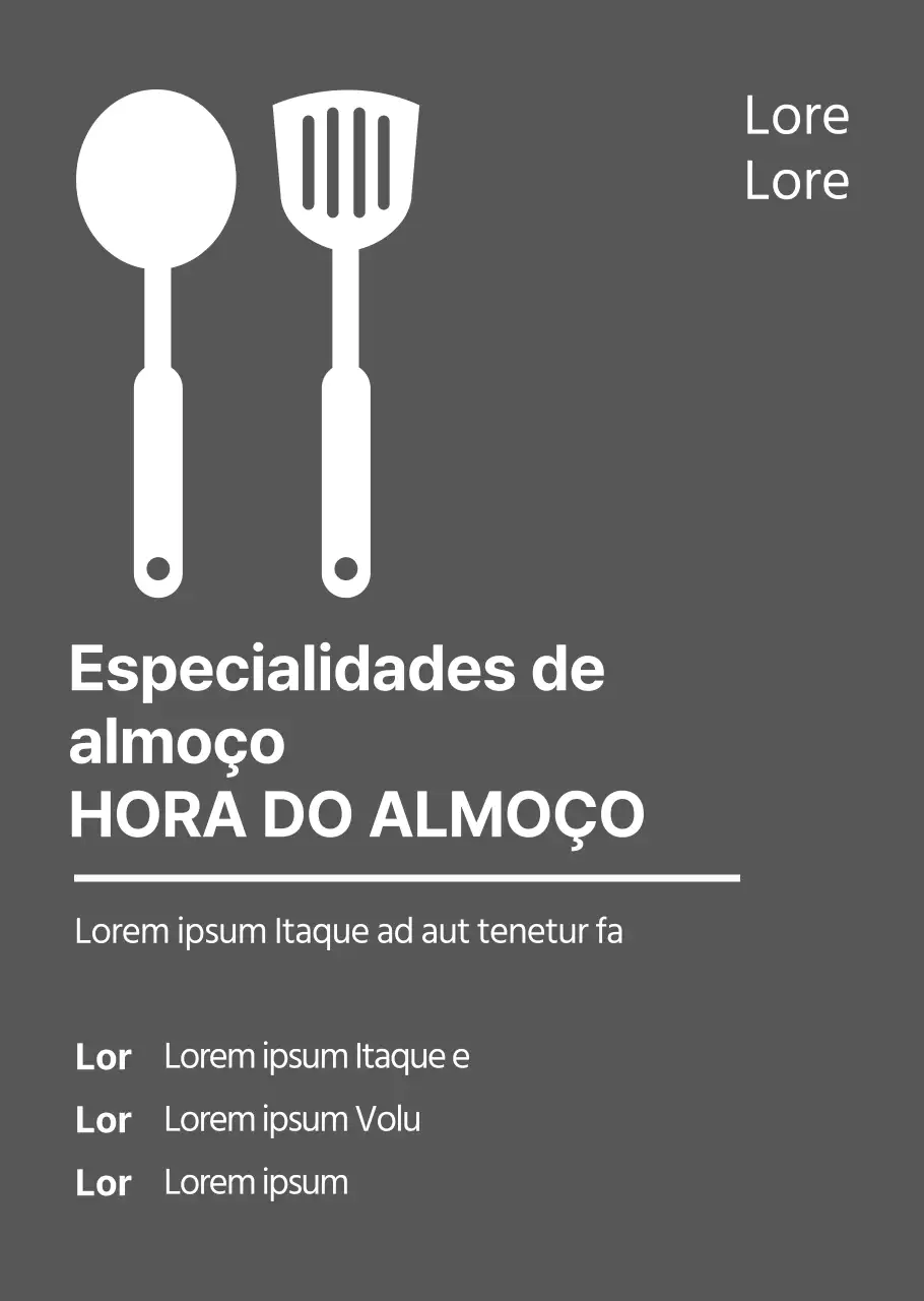 Hora do almoço com pictogramas brancos e ênfase no título