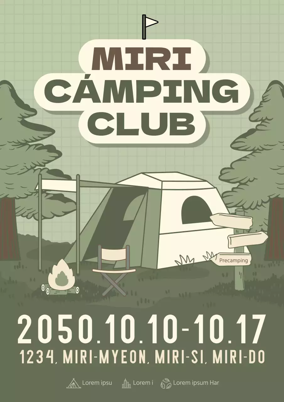 Promocione su club de camping con una ilustración de camping caqui
