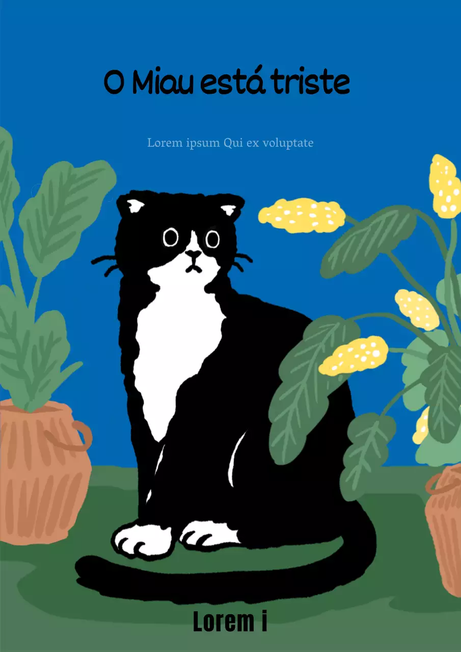 Conteúdo do ensaio do gato ilustrado em azul e verde