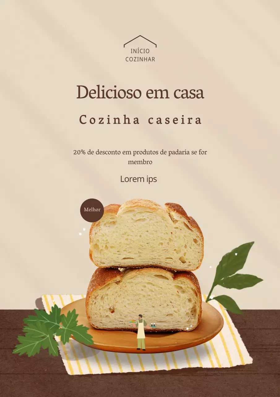 Descontos de padaria em baguetes sobre um fundo bege