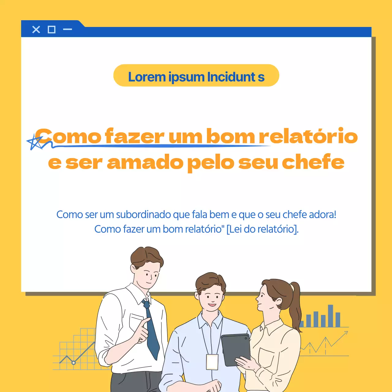 Conceito de ilustração azul e amarela Como comunicar bem no trabalho CardNews