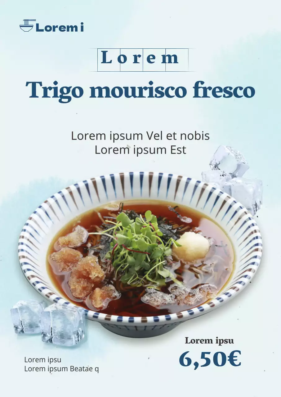 Cartaz de comida de verão em azul claro e azul