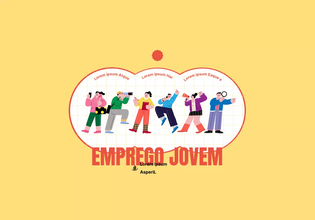 Conceito de centro de candidatura a emprego para jovens com ilustrações bonitas a amarelo e vermelho