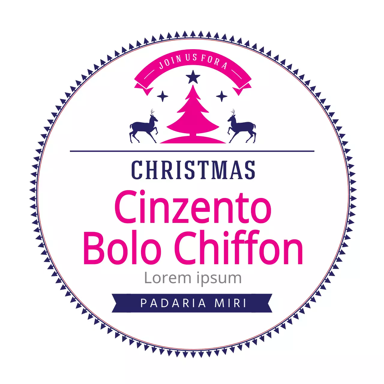 Etiquetas de Natal ilustradas roxas e cor-de-rosa para pastelaria