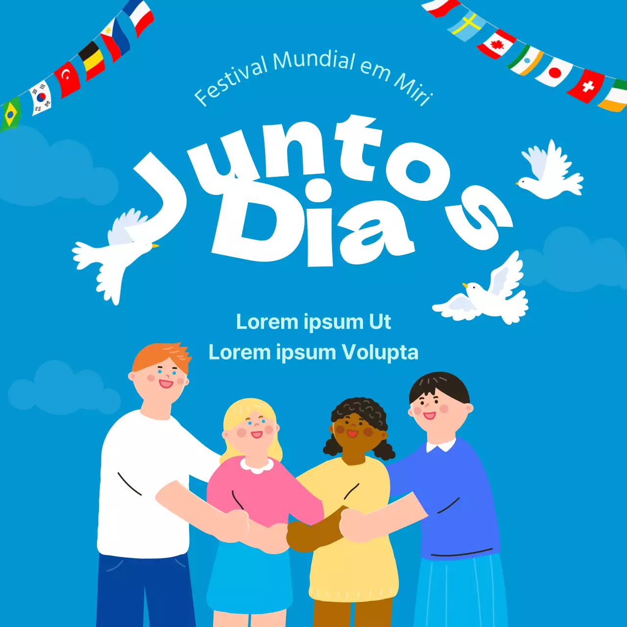 Conteúdo do cartaz azul claro do festival do Dia Mundial