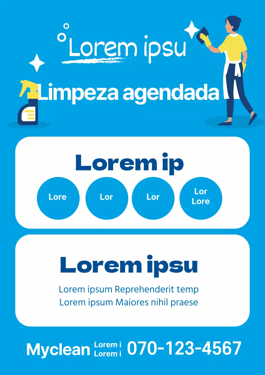 Ilustração azul a promover um serviço de limpeza limpo