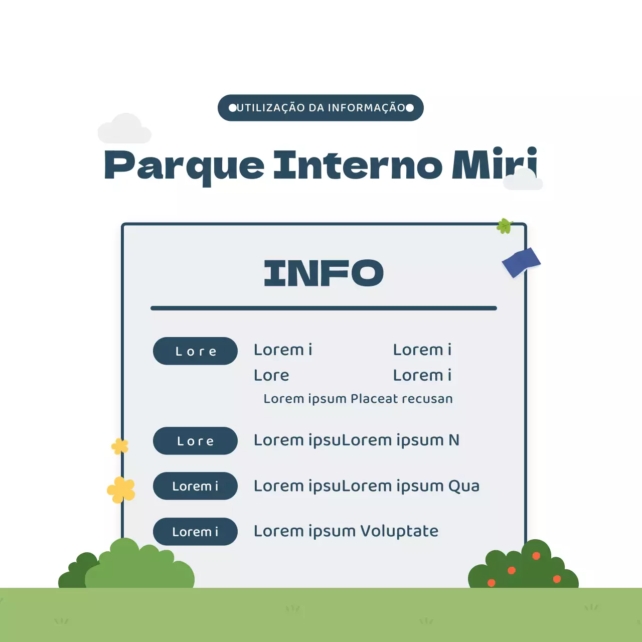 Ilustração gira em azul marinho e verde Informações sobre parques infantis interiores