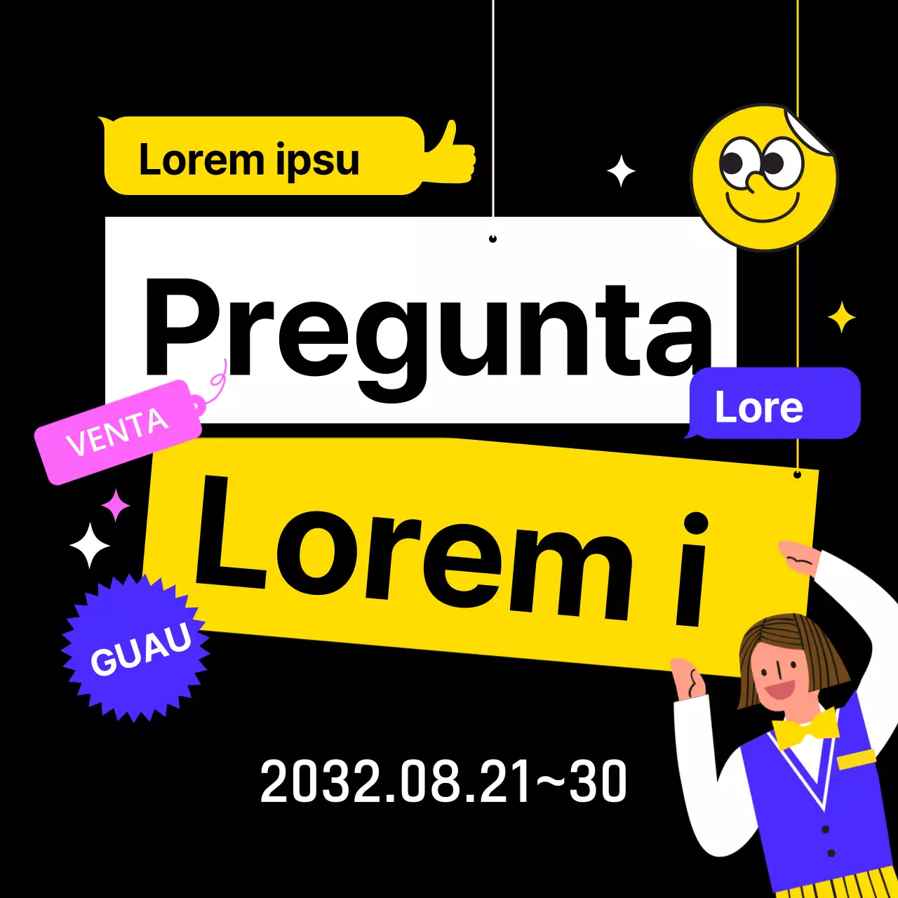 Texto de fondo negro que resalta el evento de venta