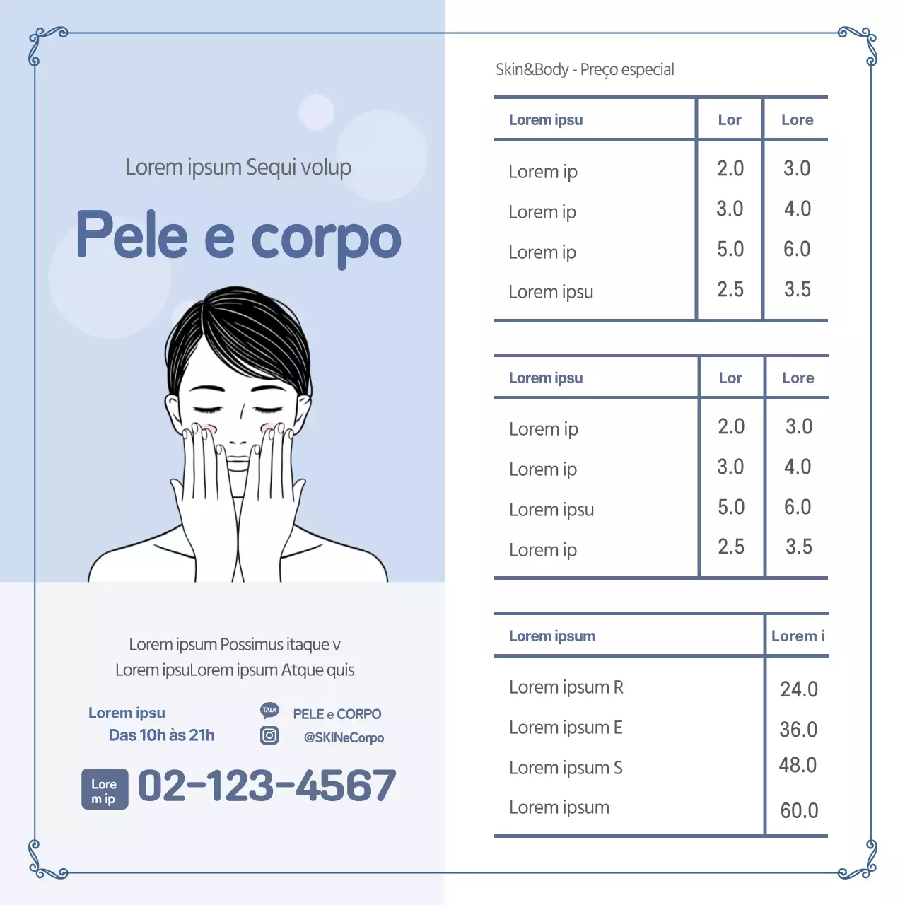 Ilustração azul celeste de uma faixa quadrada simples sobre cuidados de pele