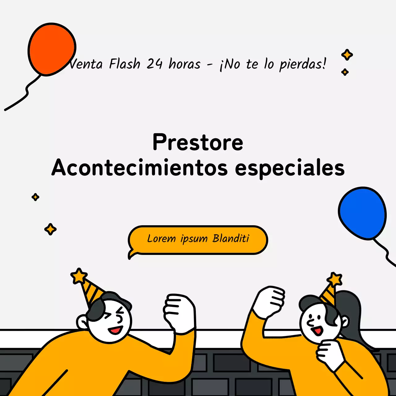 Evento básico y simpático de estilo ilustración con acentos azules, rojos y amarillos