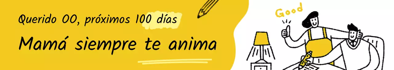 Animación de la selectividad con una ilustración de madre e hijo sobre fondo blanco y amarillo