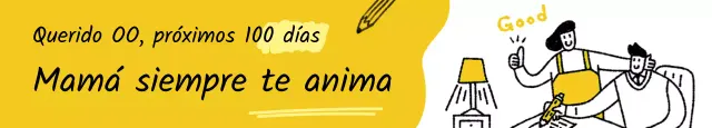 Animación de la selectividad con una ilustración de madre e hijo sobre fondo blanco y amarillo