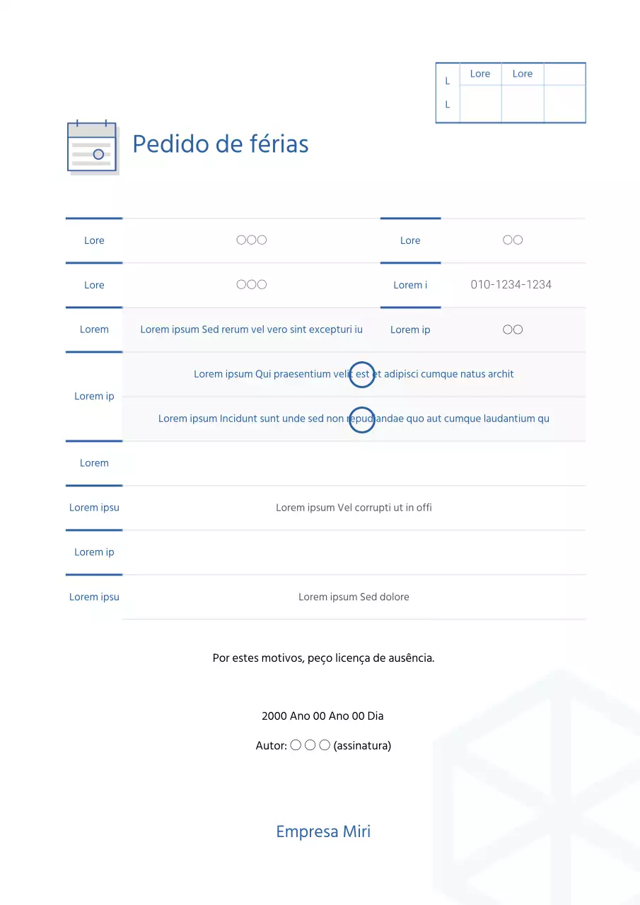 Um formulário simples de pedido de férias com um fundo limpo