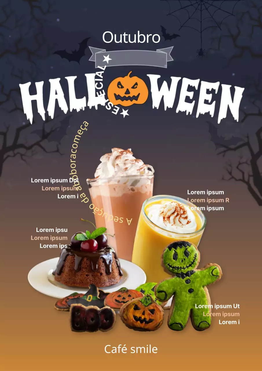 Menu de bebidas do Halloween Café