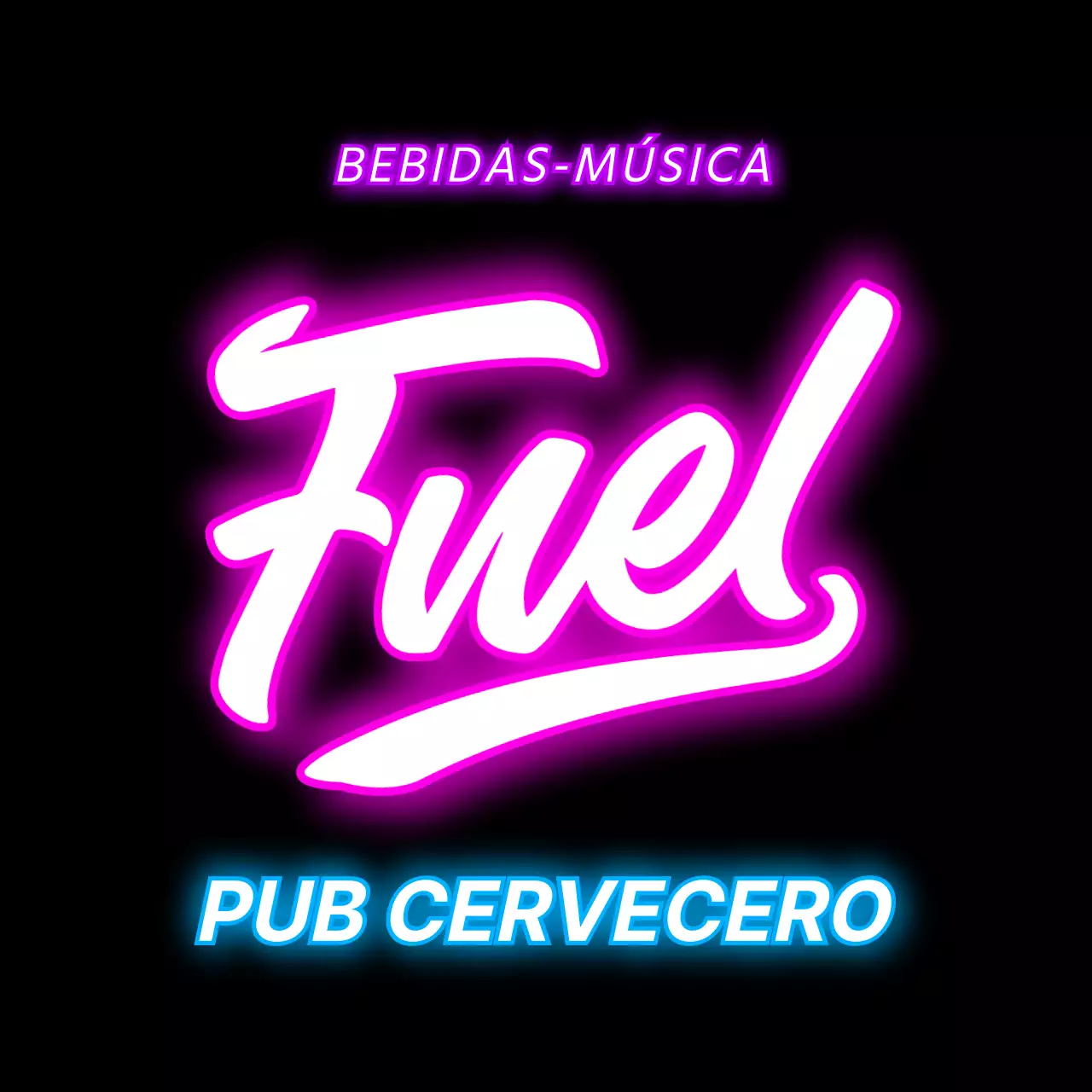 Cartelería de neón en el escaparate con textos e ilustraciones de colores relacionados con la cervecería.