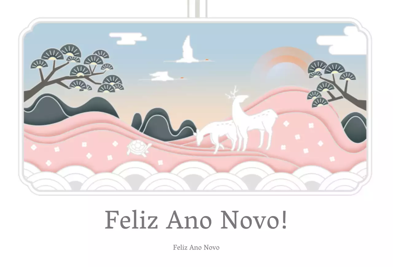 Postal de Boas Festas Ilustrado de Ano Novo Branco e Luxuoso